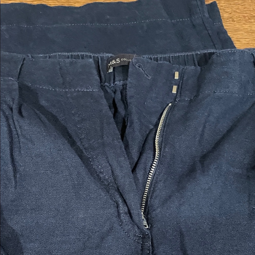 Women's Linen Navy Wide Leg Pants - Picture 4 of 5